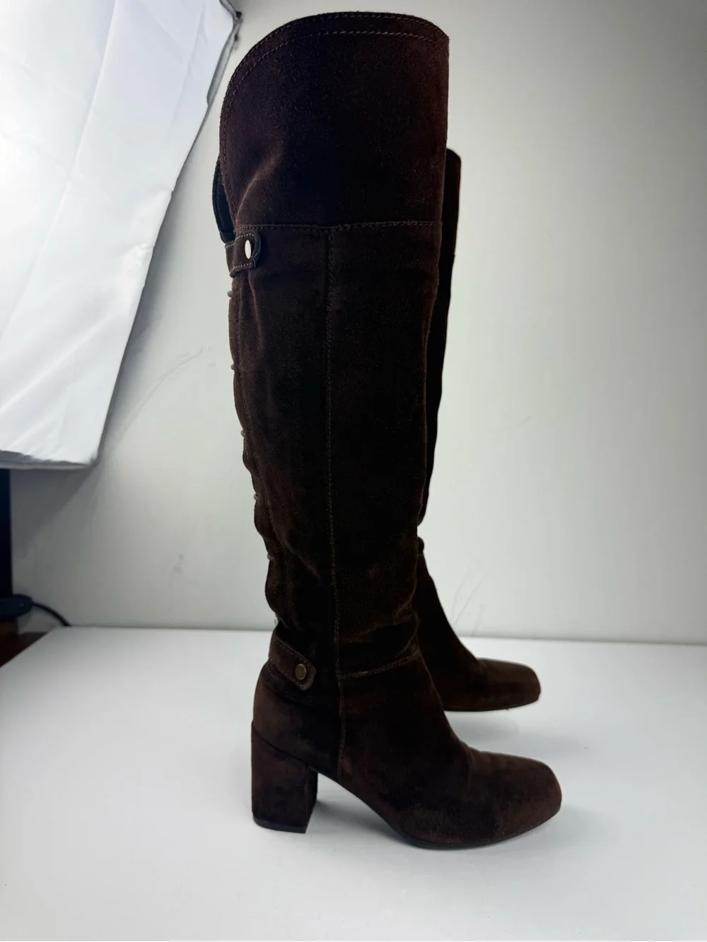 Franco Sarto Womens 6.5 Pava Over-The-Knee Brown Suede Riding Boot Heel